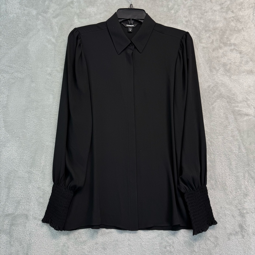 Express Professional Black Button Down Blouse Collared Size M